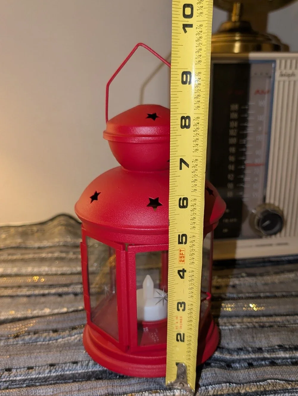 Ikea Rotera lantern metal and glass tea light holder W/ battery operated Candle